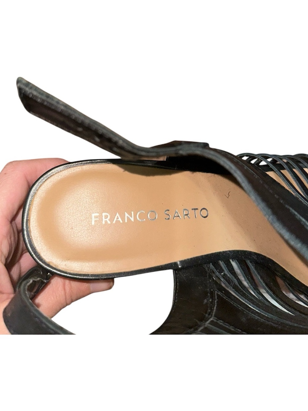 Black Leather Cork Wedge Sandals - Women - Picture 6 of 6